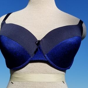 40DD Delta Burke Bra Blue Black Full Coverage Underwire Padded Style #2937-31
